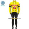 Set Fietsshirt Lange Mouw + Lange Koersbroek 2022 Bingoal Pauwels Sauces WB Winter Thermal Fleece Rood Neongeel